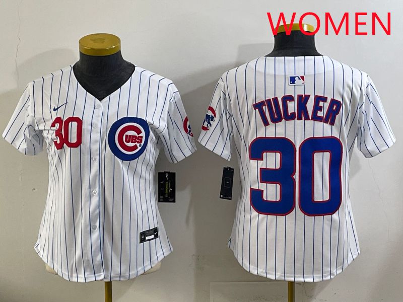 Women 2025 Chicago Cubs #30 Tucker White Stripe Game Nike MLB Jersey style 3->women mlb jersey->Women Jersey